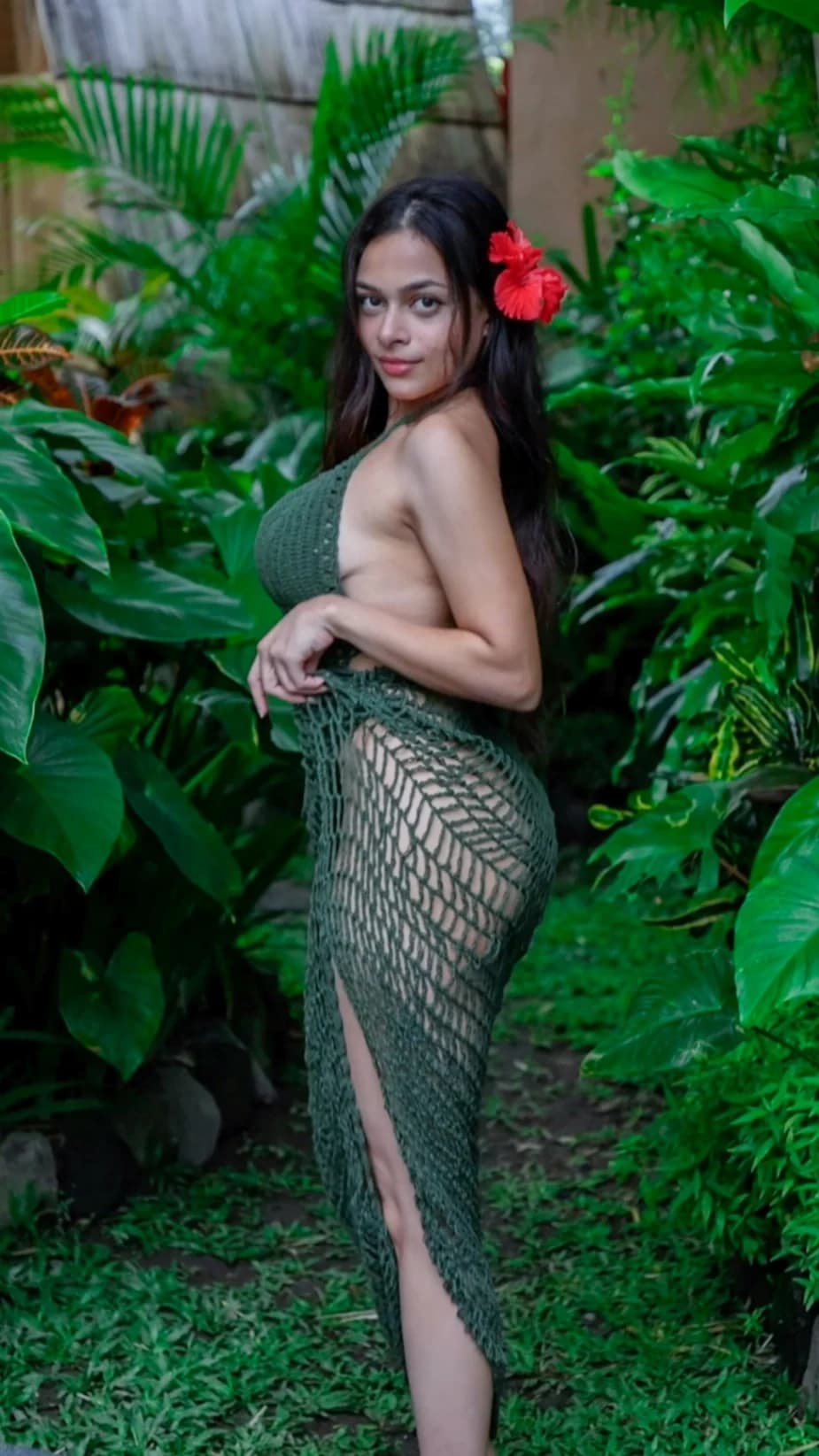 Image of Ashwitha Nude Model Strips Green Swimsuit Big Boobs Hairy Pussy Pics