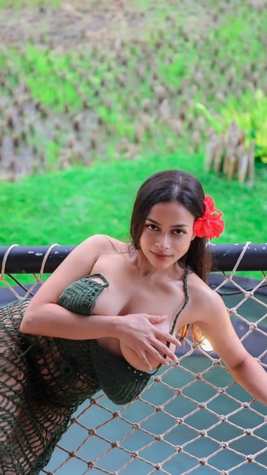 Image of Ashwitha Nude Model Strips Green Swimsuit Big Boobs Hairy Pussy Pics