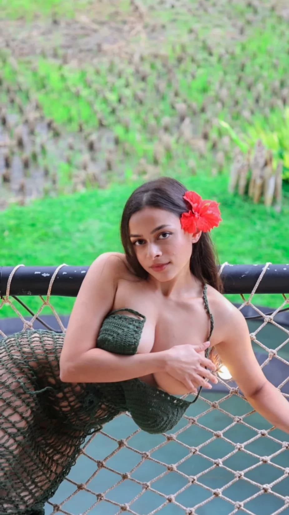 Image of Ashwitha Nude Model Strips Green Swimsuit Big Boobs Hairy Pussy Pics