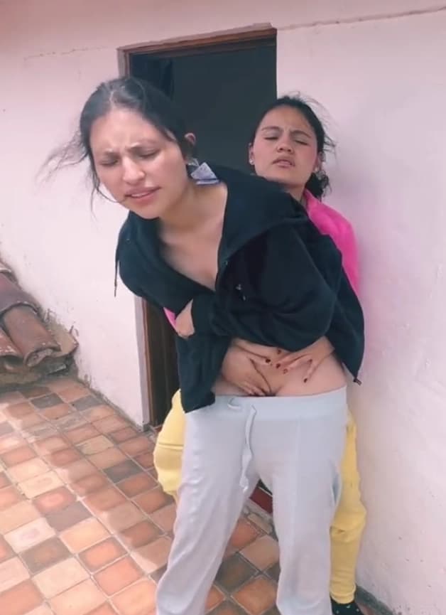 Viral outdoor terrace lesbian pussy rubbing with two wild nude girls